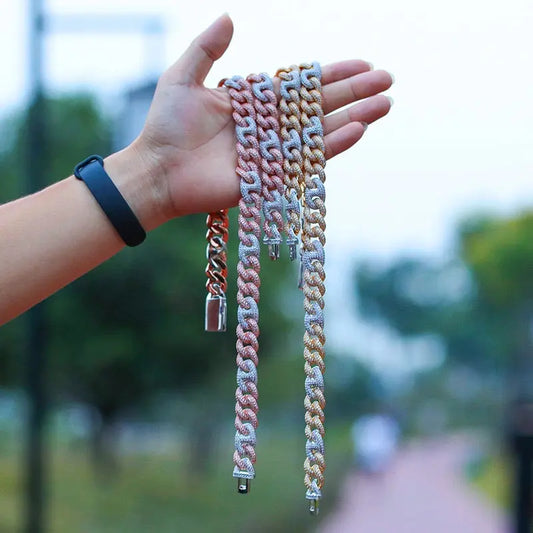 16mm Iced Miami Cuban Link Chain – Tricolor Edition TRAPSHINE JEWELRY