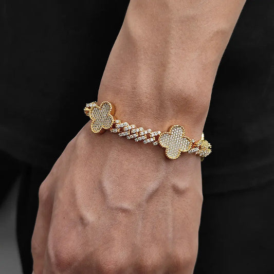 8MM FOUR LEAF CLOVER - CUBAN BRACELET TRAPSHINE JEWELRY