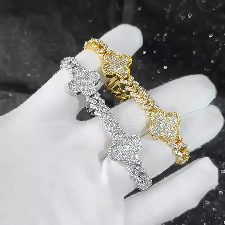 8MM FOUR LEAF CLOVER - CUBAN BRACELET TRAPSHINE JEWELRY