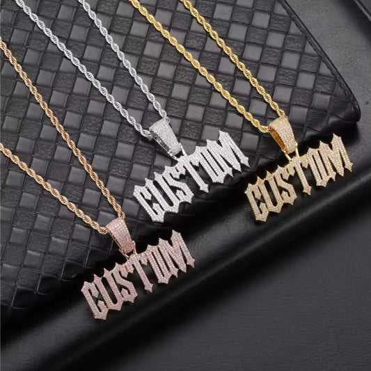 Pendentif Personnalisé "Gothic Ice" – Lettres Iced Out en CZ ( sans chaine ) TRAPSHINE JEWELRY